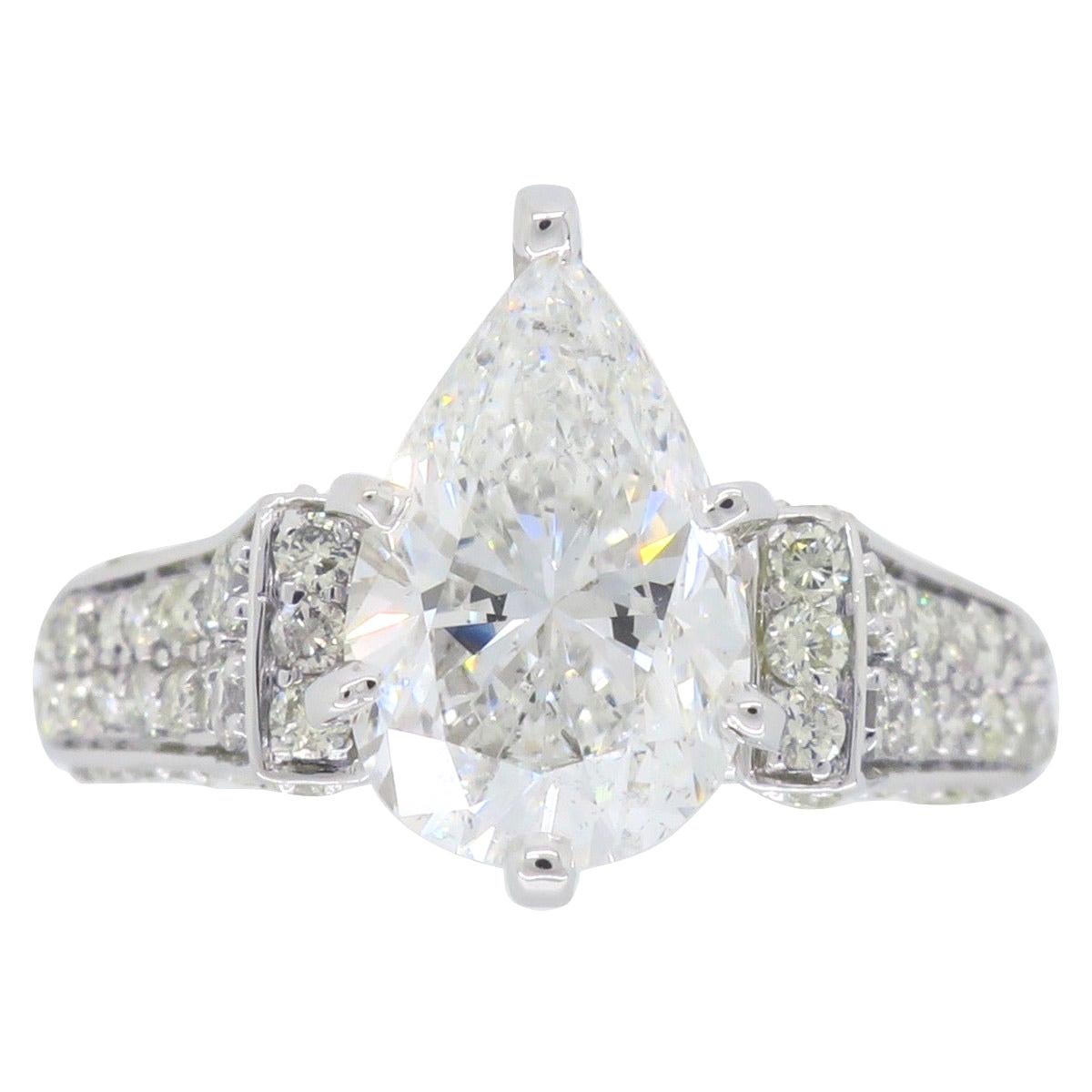 2.96 Carat Pear Shaped Diamond Engagement Ring