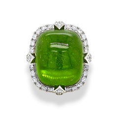 29.6 Carat Peridot Round Diamond Yellow and White Gold Ring