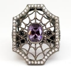 2.96 Carat Purple and Black Spinel Diamond Spiderweb Filigree Ring 18K Black