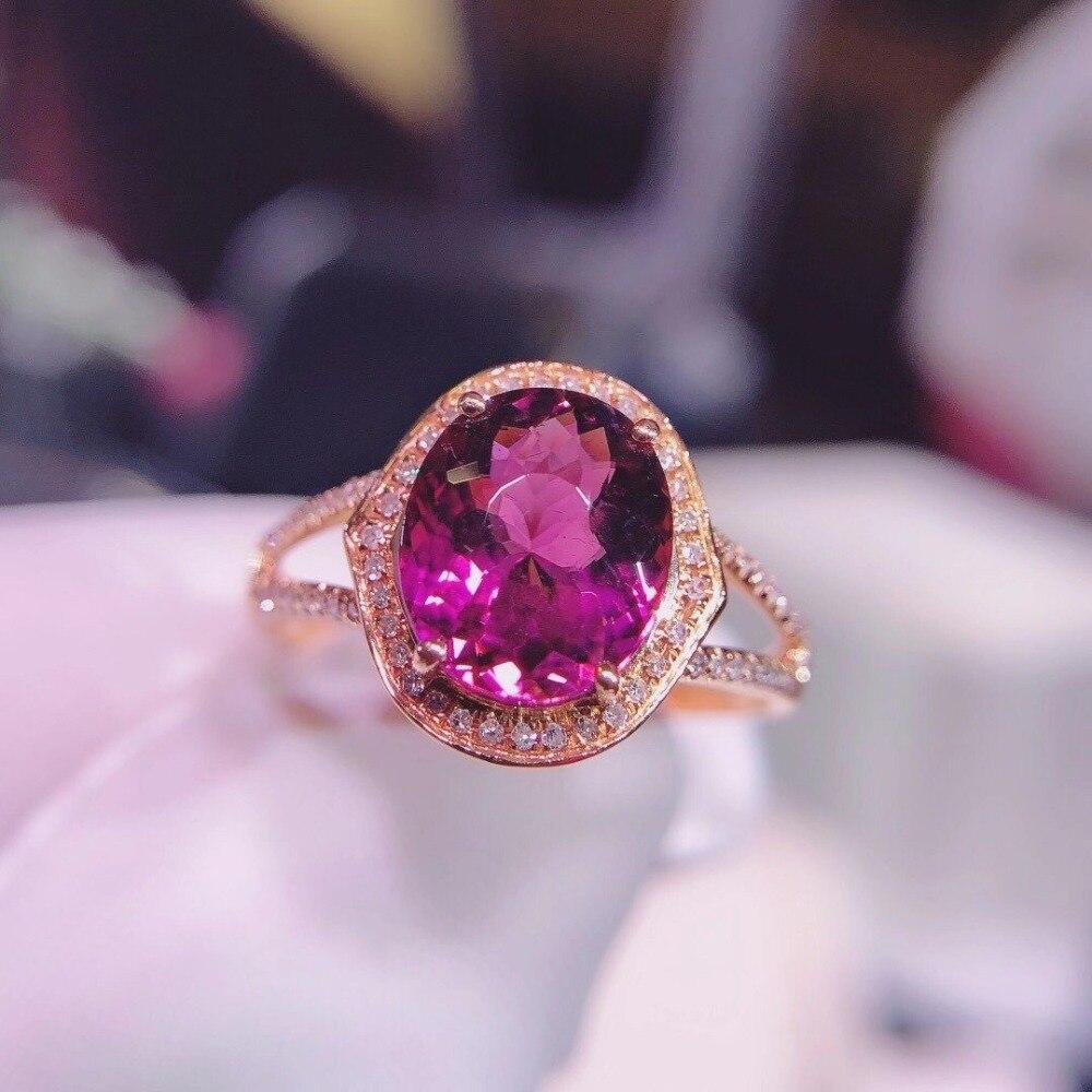 Contemporary 3.9 Carat Red Tourmaline Diamond Ring 18 Karat Yellow Gold For Sale