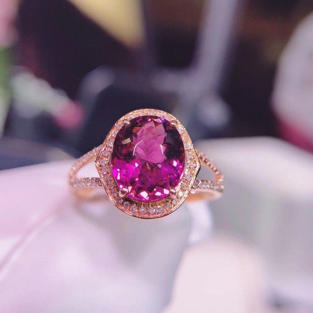 Oval Cut 3.9 Carat Red Tourmaline Diamond Ring 18 Karat Yellow Gold For Sale