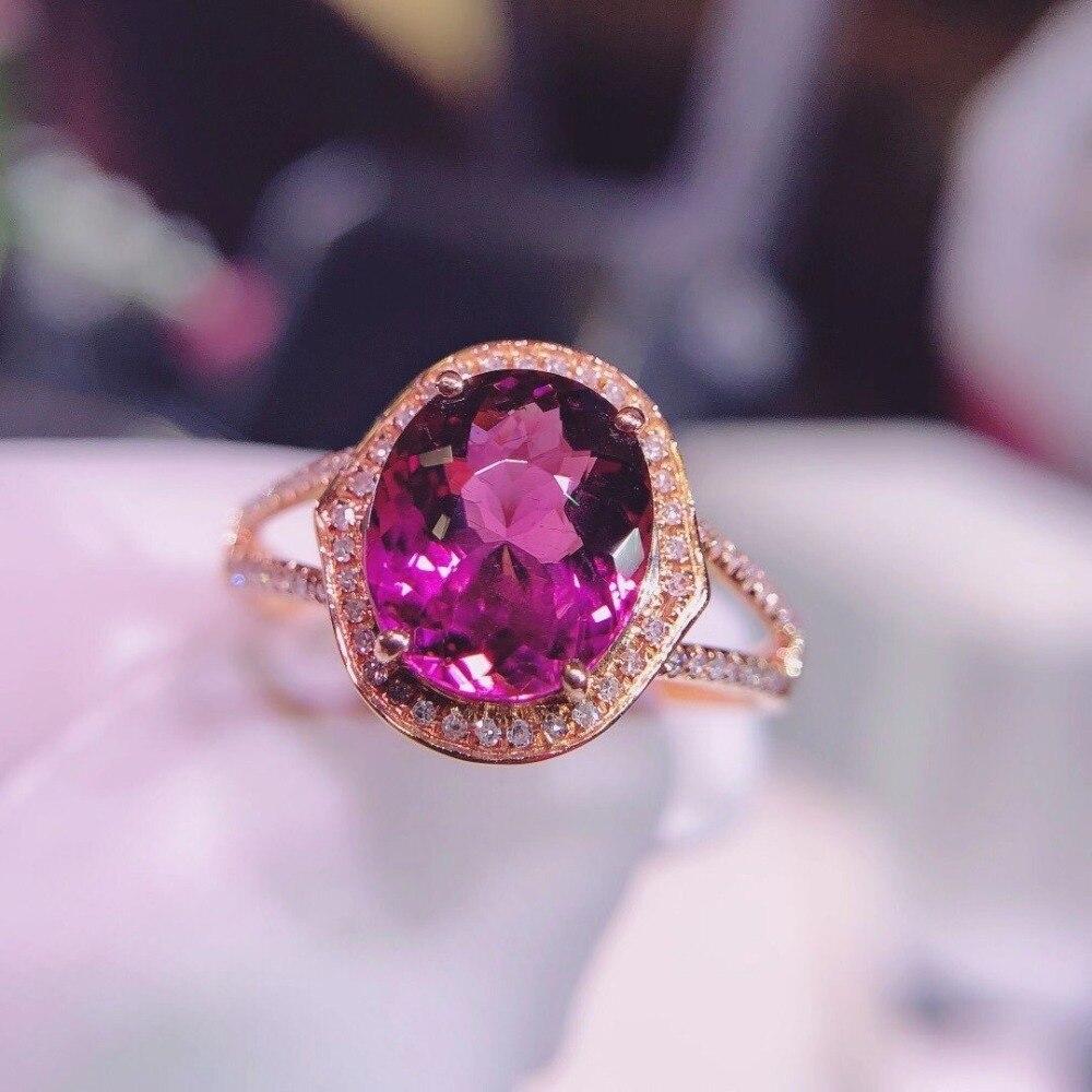 Women's 3.9 Carat Red Tourmaline Diamond Ring 18 Karat Yellow Gold For Sale