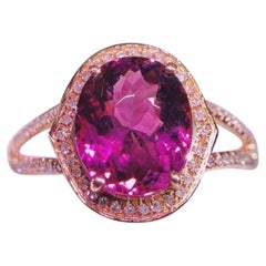 3.9 Carat Red Tourmaline Diamond Ring 18 Karat Yellow Gold