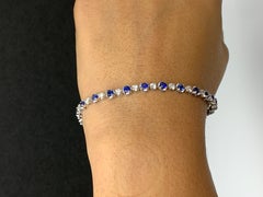 2.96 Carat Round Blue Sapphire and Diamond Bracelet in 14k White Gold