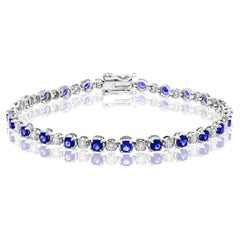 Vintage 2.96 Carat Round Blue Sapphire and Diamond Bracelet in 14k White Gold
