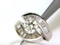 2.96 Carat Round Cut Diamond Crossover Baguette Ring VS Classic