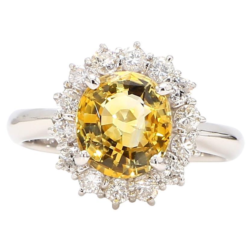 2.96 Carat Yellow Sapphire and Diamond 18K Gold Ring