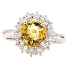2.96 Carat Yellow Sapphire and Diamond 18K Gold Ring