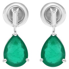 2.96 Carat Zambian Emerald 0.12 Carat SI/H Diamond Earrings 14 Karat White Gold