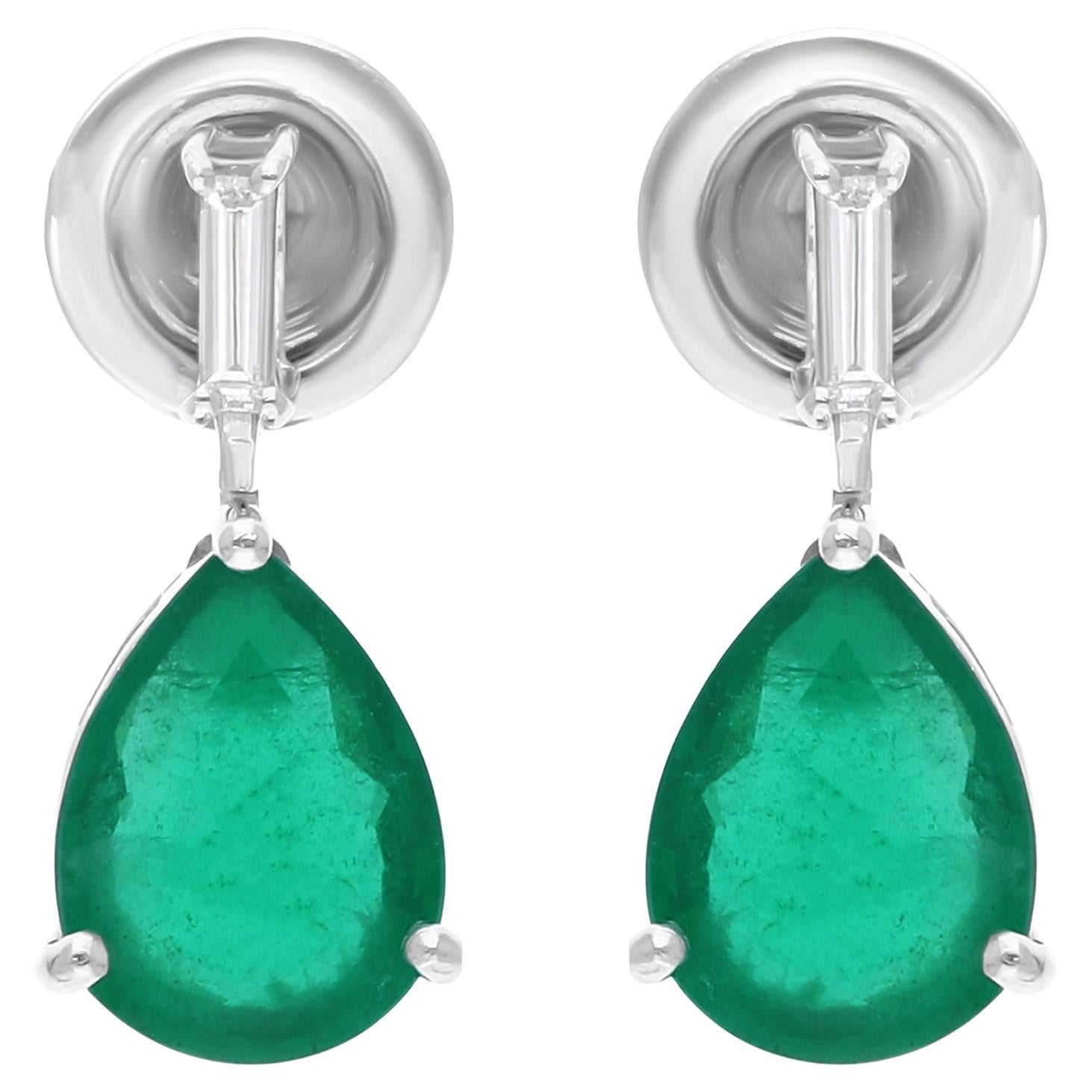 Pendientes Esmeralda de Zambia de 2,96 quilates Diamante SI/H de 0,12 quilates Oro blanco de 14 quilates