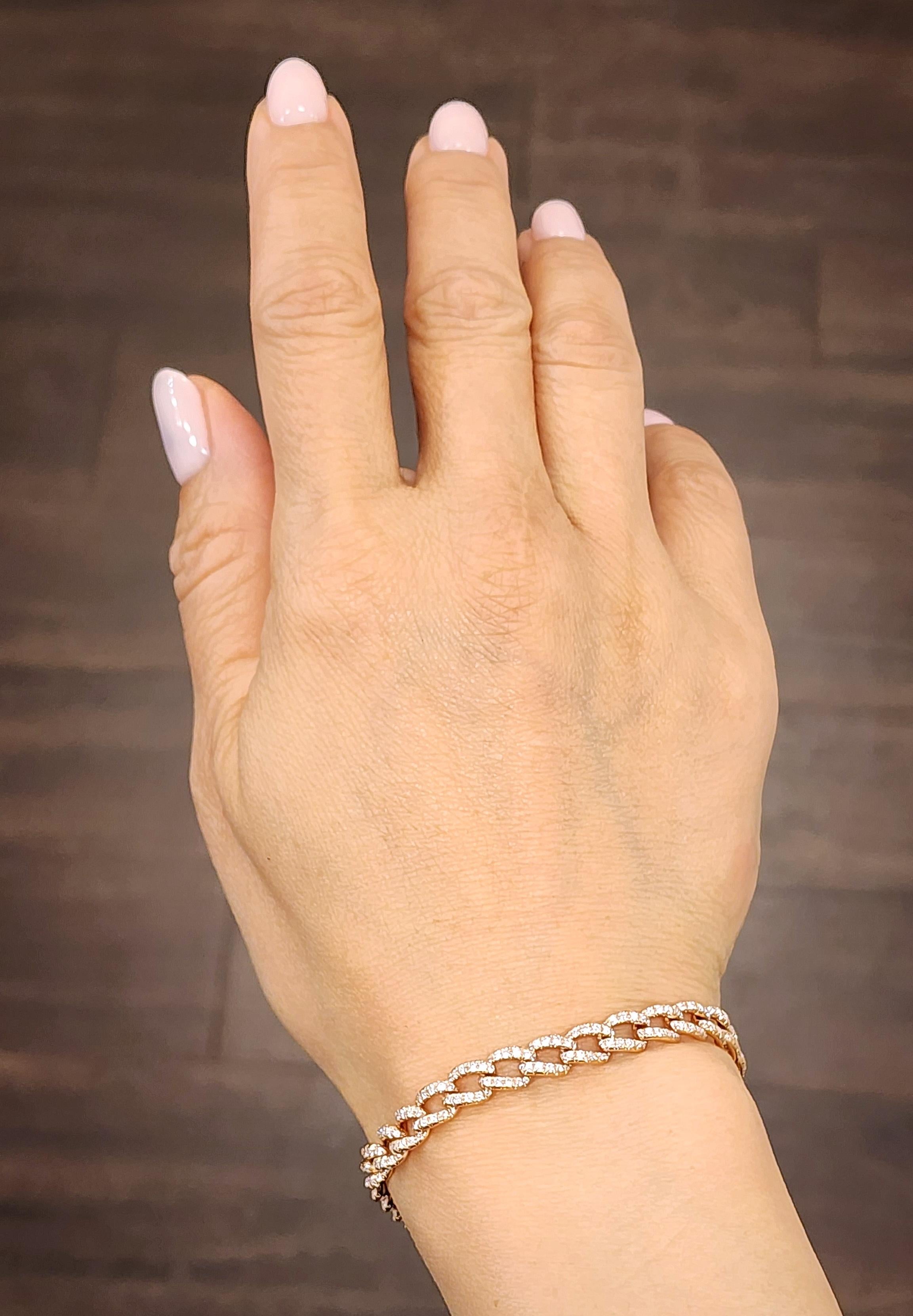 Taille ronde Bracelet de diamants à maillons cubains de 2,96 ct en vente