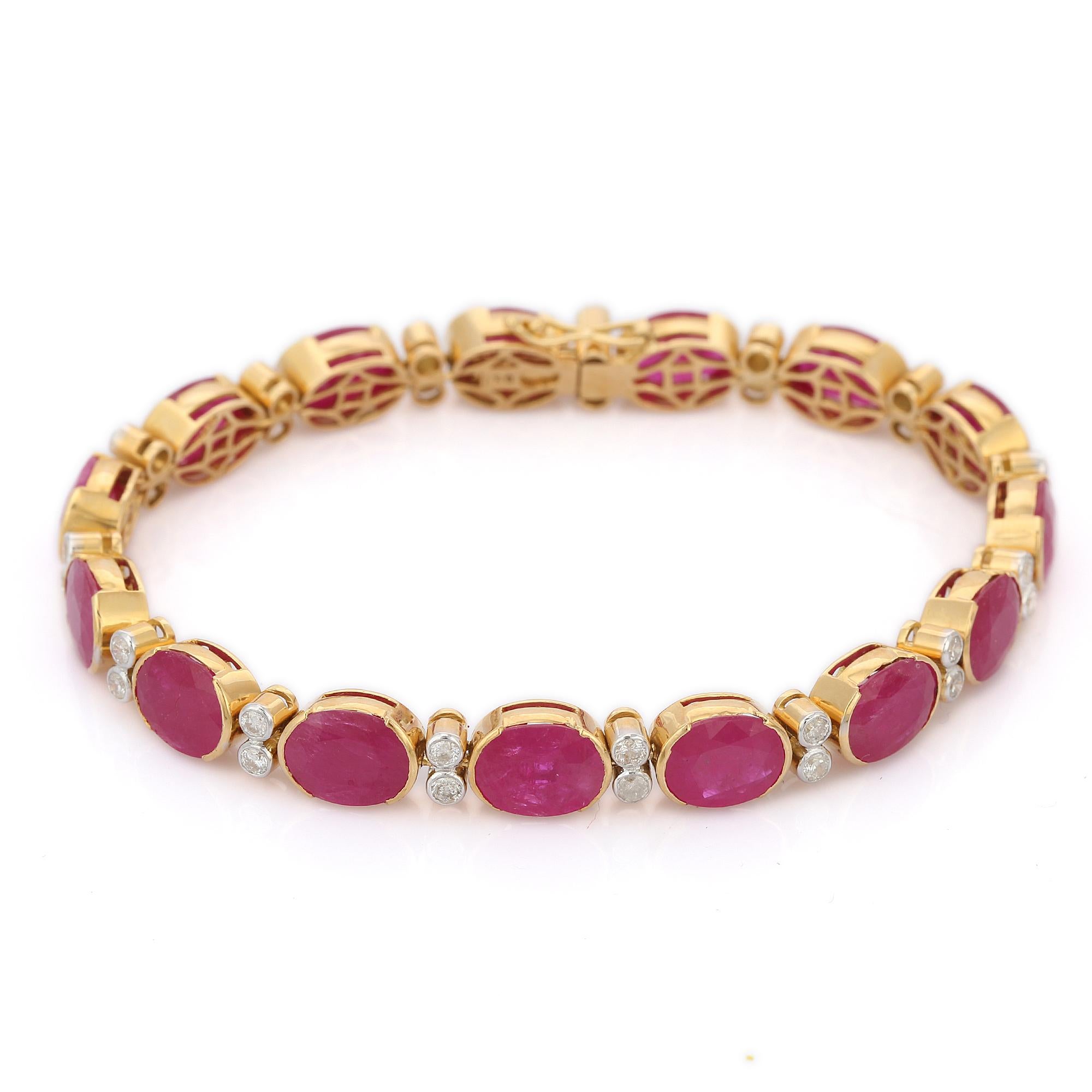 29.6 Cts Oval Cut Ruby and Diamond Bracelet in 18K Yellow Gold  For Sale 4