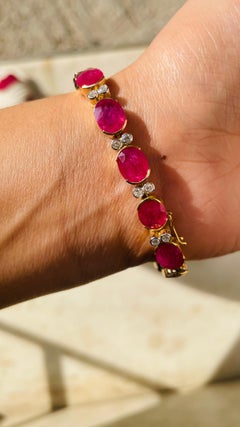 29.6 Cts Oval Cut Ruby and Diamond Bracelet in 18K Yellow Gold
