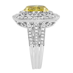 GIA Certified 2.96 Fancy Yellow Diamond White Gold Ring