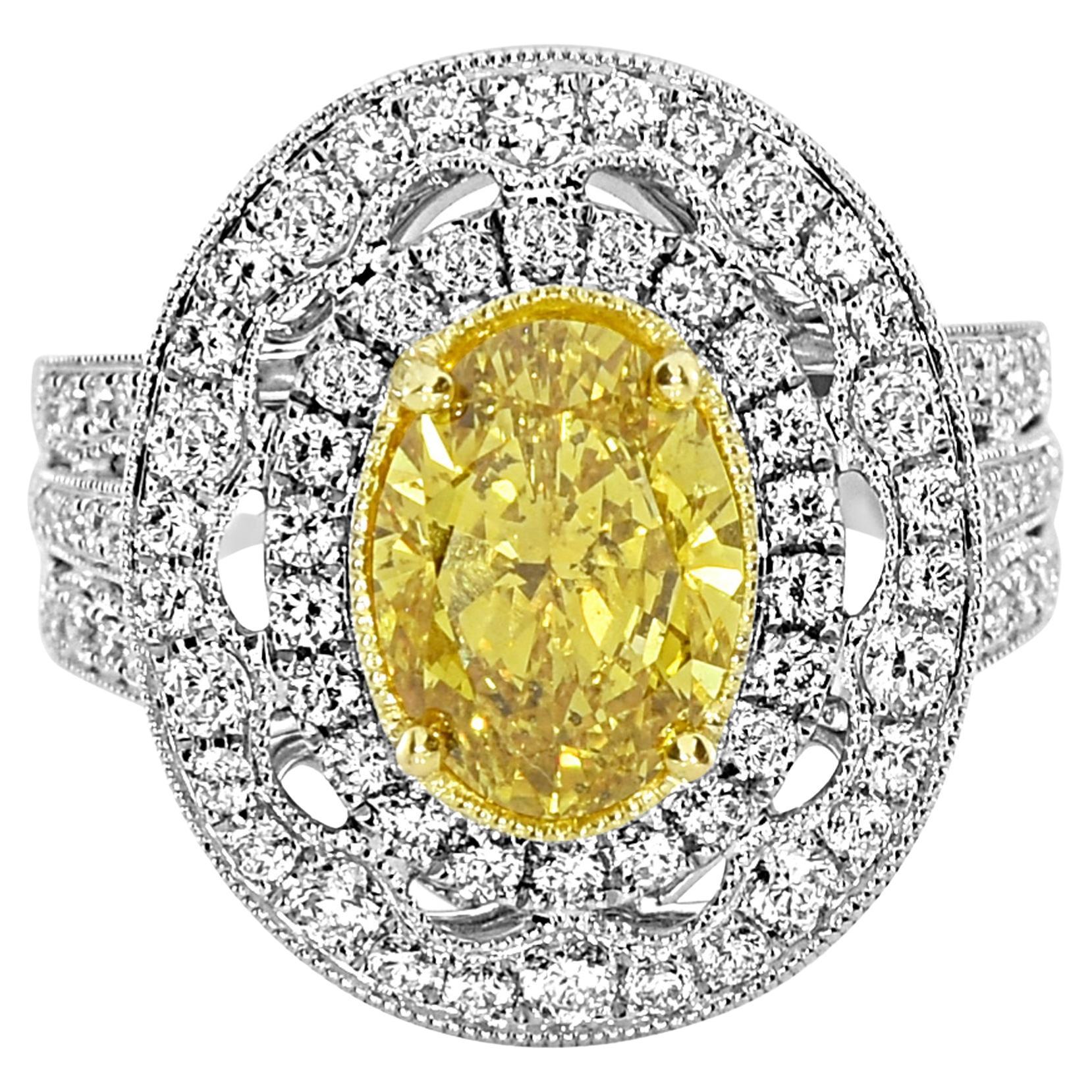 GIA-zertifizierter 2,96 Fancy Gelber Diamant-Weißgoldring