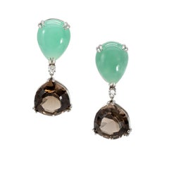 29.60 Carats Chrysoprase, Smoky Quartz, and Diamond Earrings in Platinum