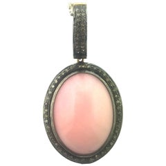 29.60Ct Pink Coral Diamonds Pendant in Oxidized Sterling Silver, 14 Karat Gold