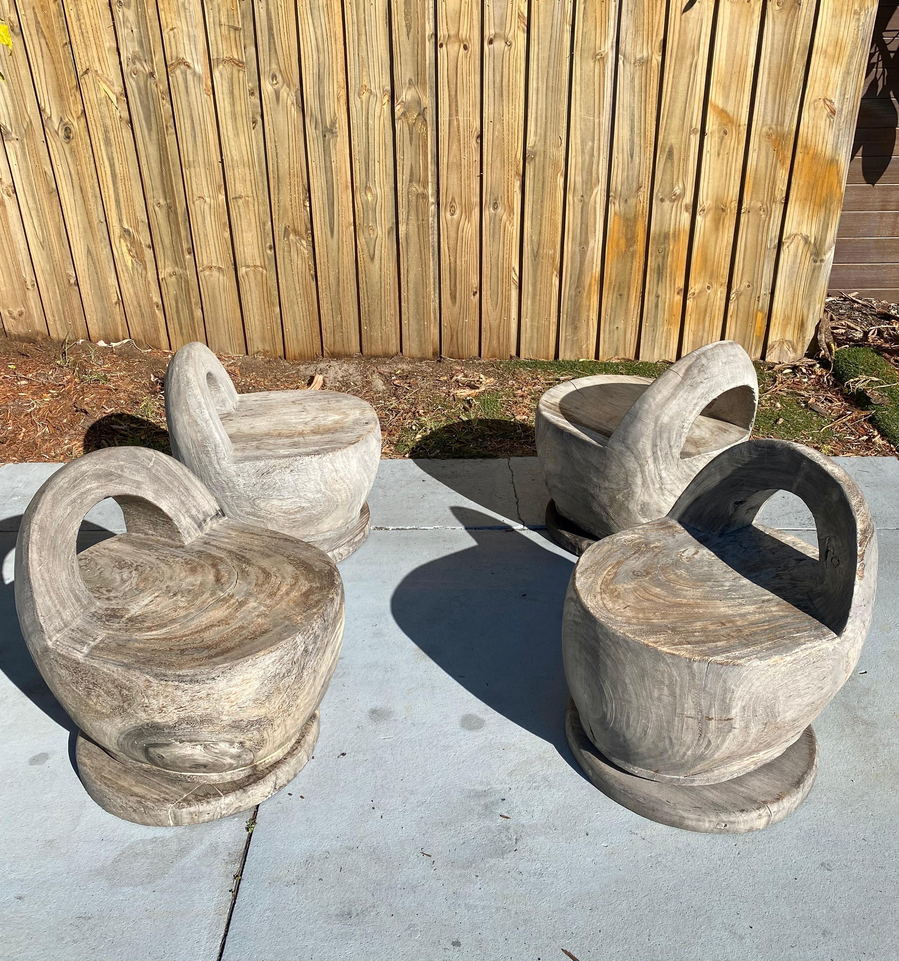 1950s Organic Wood Sculptural Cerused Oak Barrel Curved Swivel Chairs, Set of 2 For Sale 11