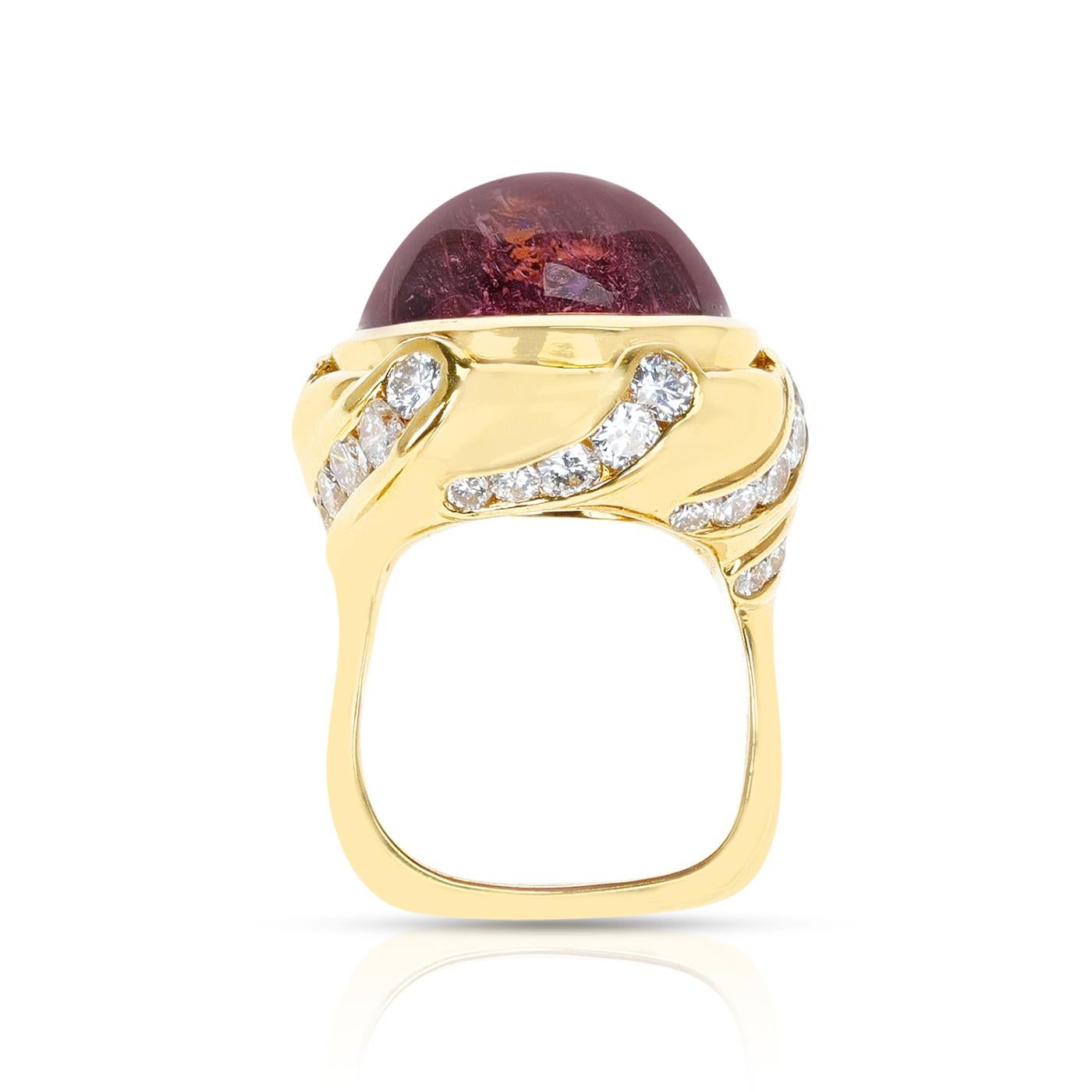 Women's or Men's 29.63 Ct. Tourmaline Cabochon and Diamond Cocktail Ring For Sale