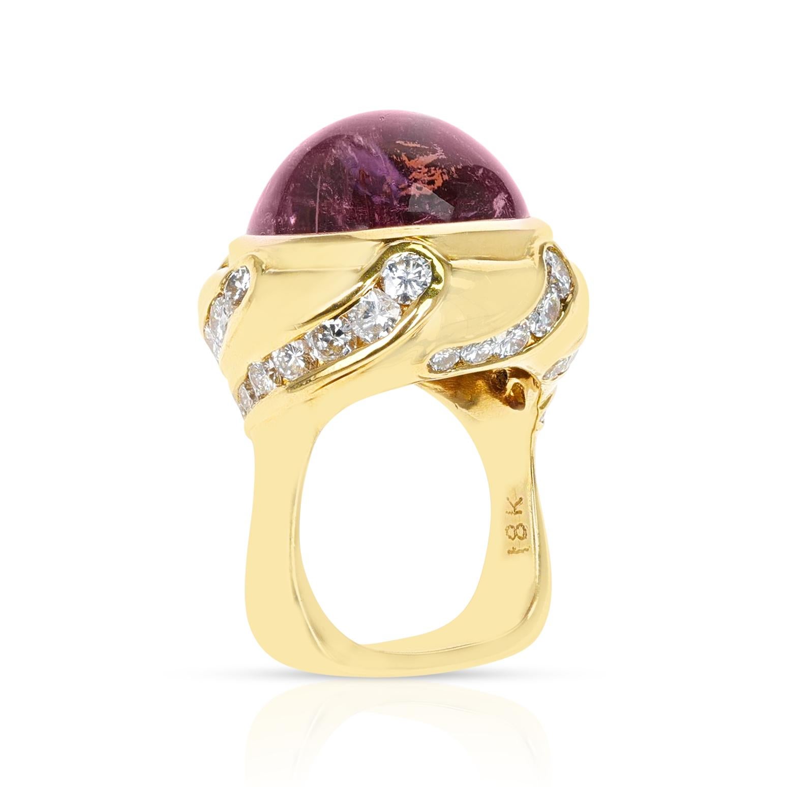 29.63 Ct. Tourmaline Cabochon and Diamond Cocktail Ring For Sale 1