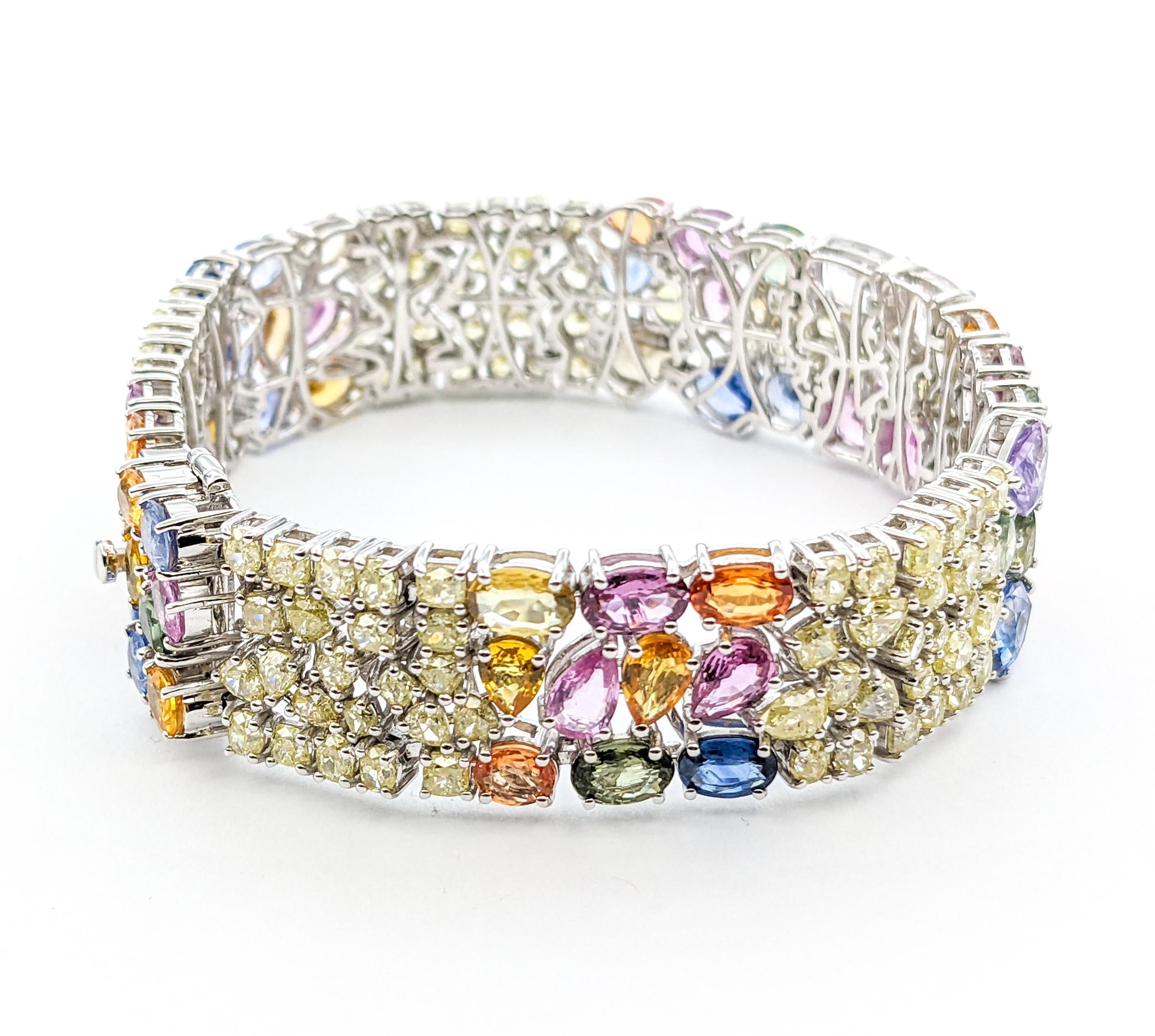 Modern 29.64ctw Multi-Color Sapphires & 13.50ctw Diamonds Bracelet In White Gold