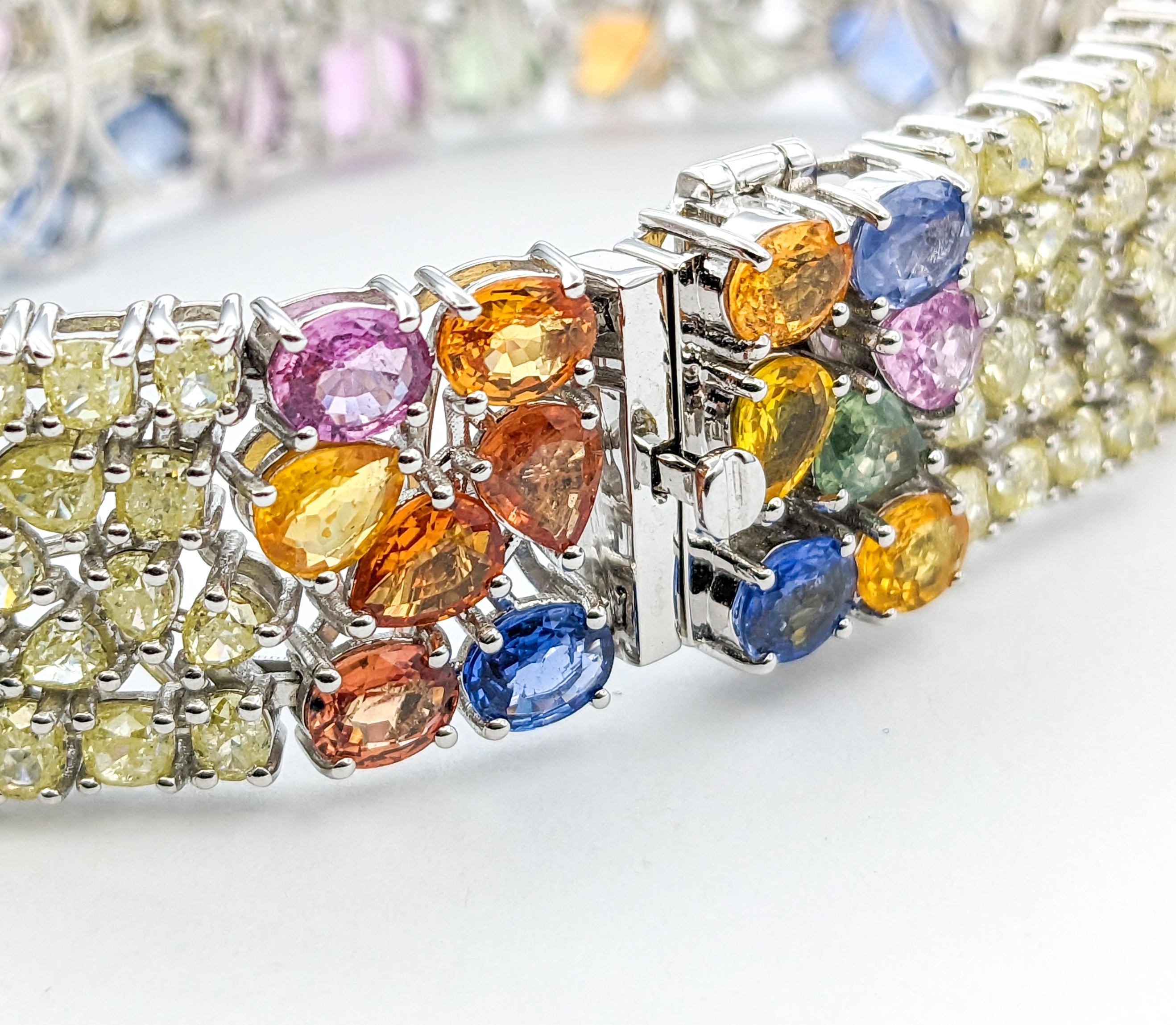 Oval Cut 29.64ctw Multi-Color Sapphires & 13.50ctw Diamonds Bracelet In White Gold For Sale