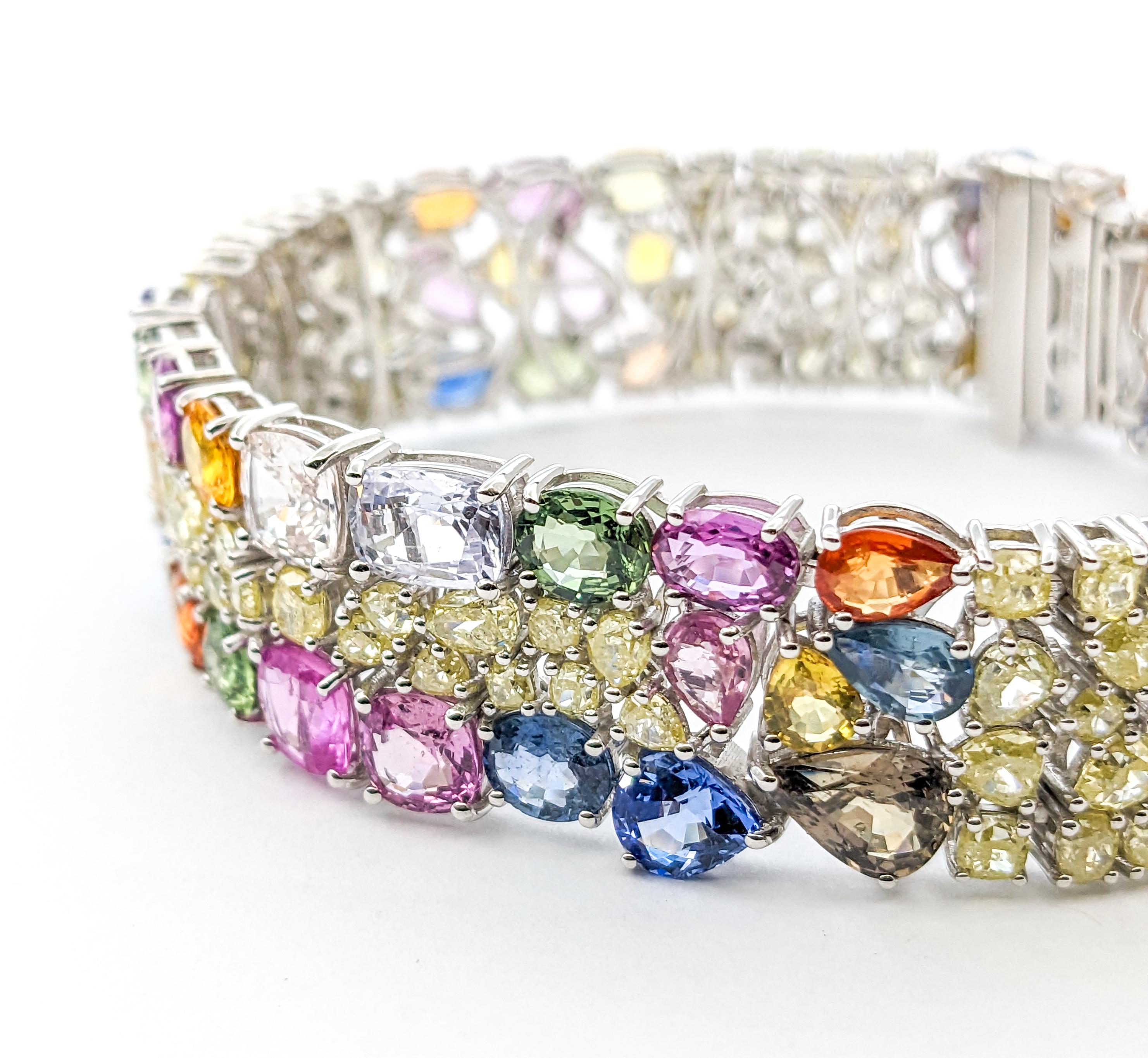 29.64ctw Multi-Color Sapphires & 13.50ctw Diamonds Bracelet In White Gold In Excellent Condition For Sale In Bloomington, MN