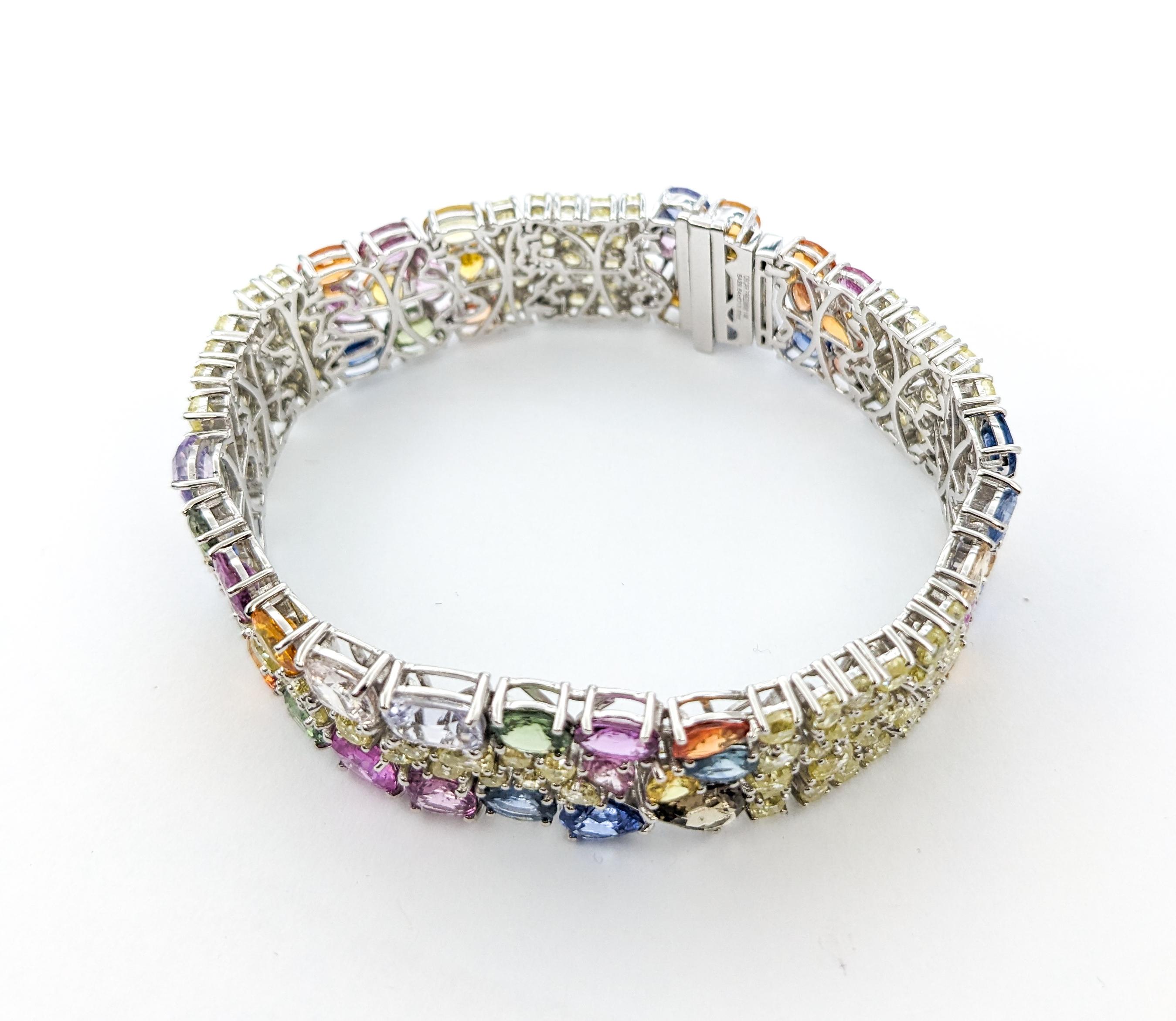 Women's 29.64ctw Multi-Color Sapphires & 13.50ctw Diamonds Bracelet In White Gold