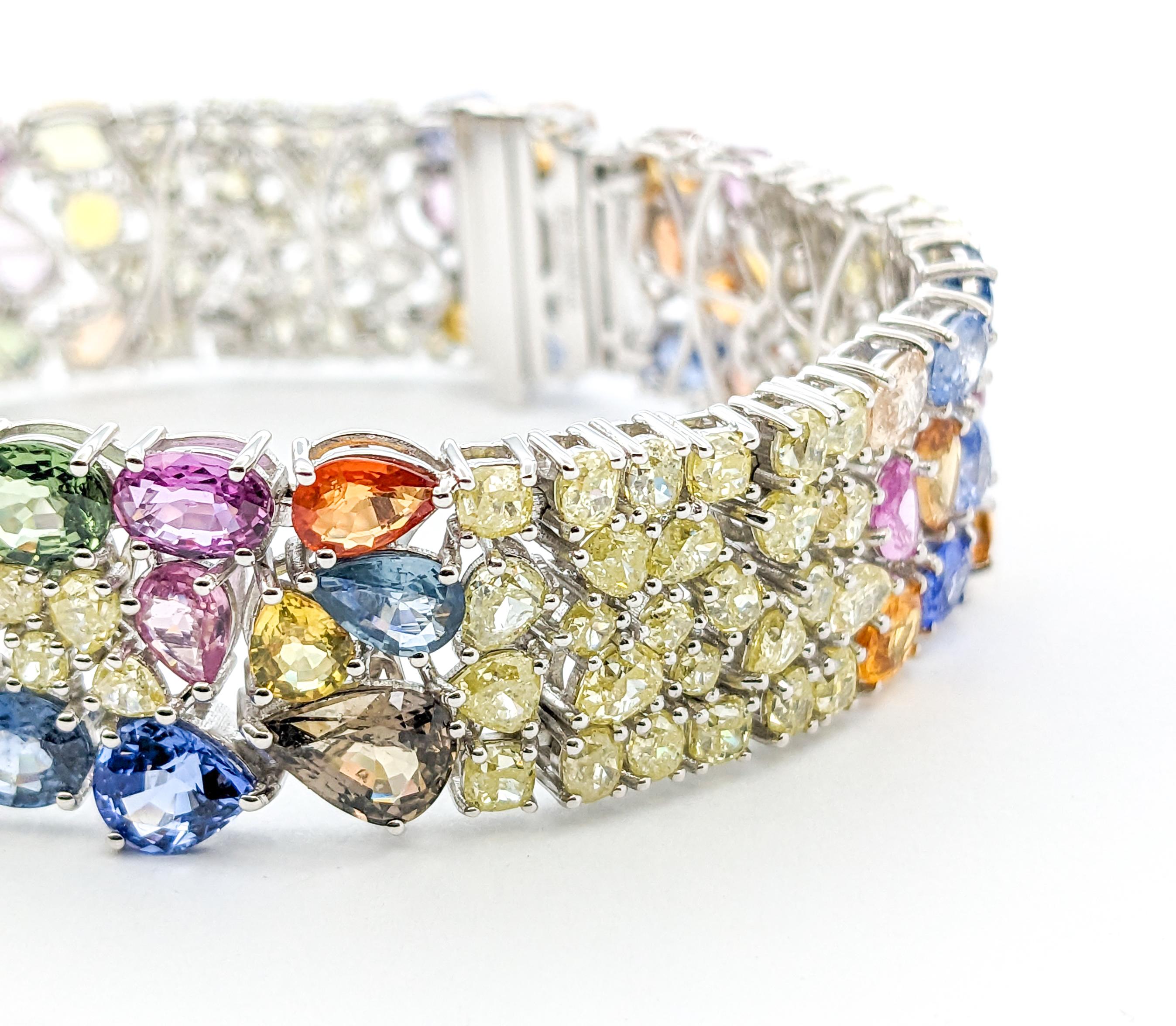 29.64ctw Multi-Color Sapphires & 13.50ctw Diamonds Bracelet In White Gold For Sale 1