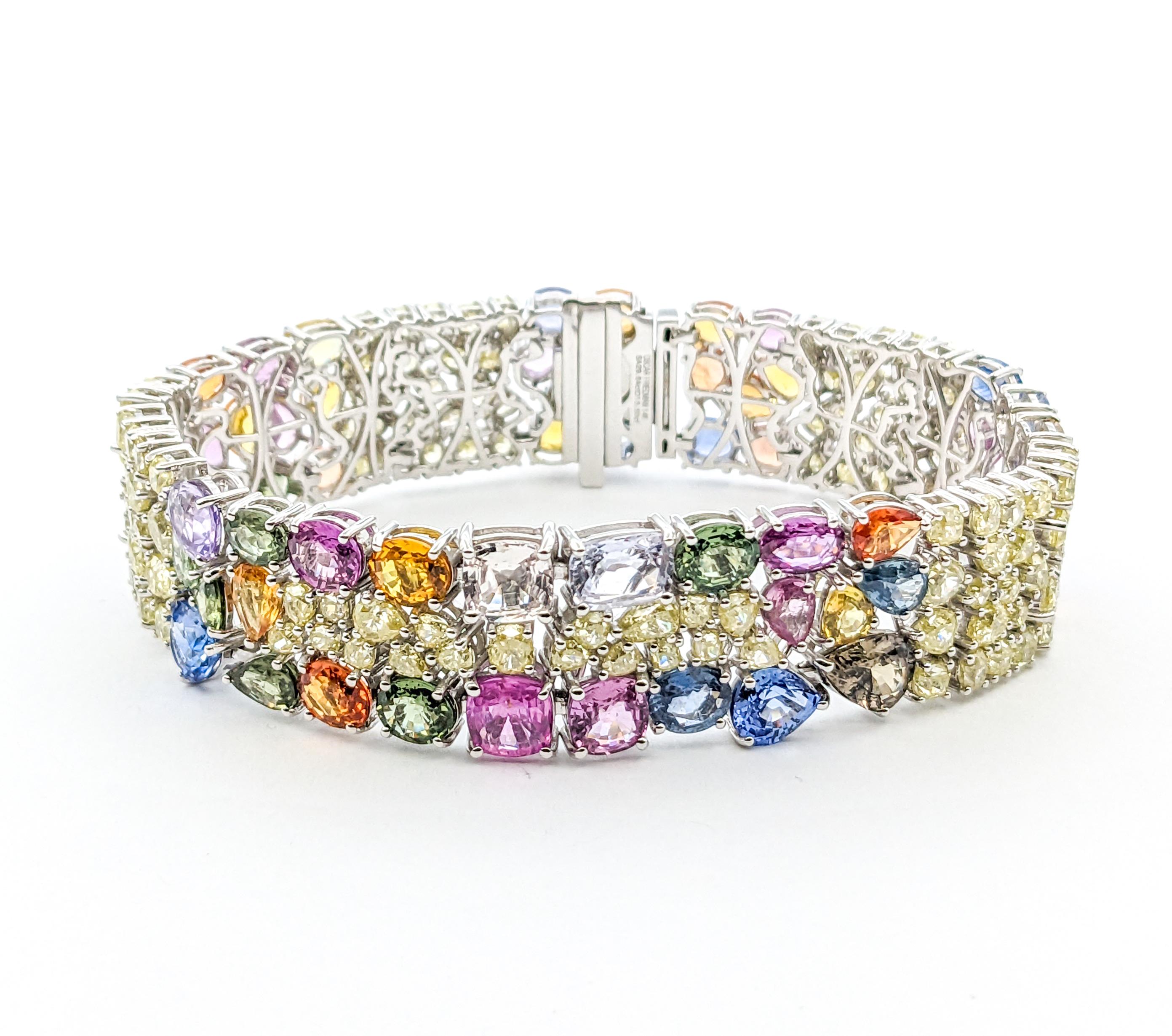29.64ctw Multi-Color Sapphires & 13.50ctw Diamonds Bracelet In White Gold For Sale 2