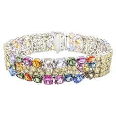 Bracelet en or blanc 29,64 ctw, saphirs multicolores et diamants 13,50 ctw