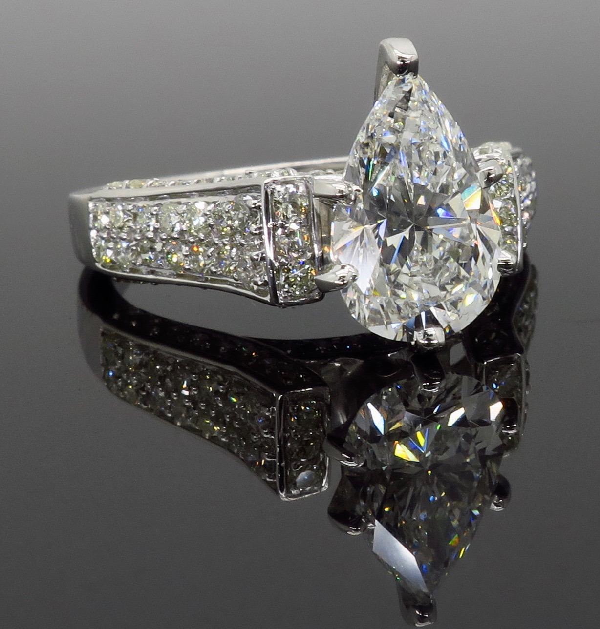 2.96 Carat Pear Shaped Diamond Engagement Ring 2