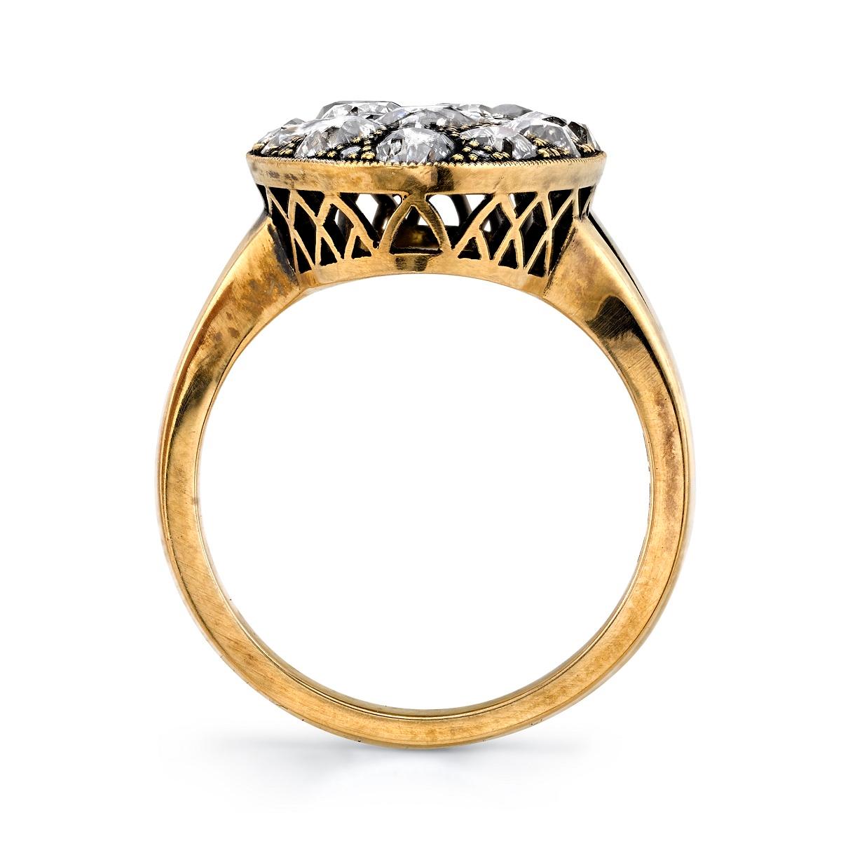 Mixed Cut Handcrafted Moval Cobblestone Ring in 18K Yellow Gold by Single Stone For Sale