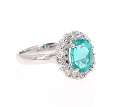2.97 Carat Apatite Diamond Ring 14 Karat White Gold Ring