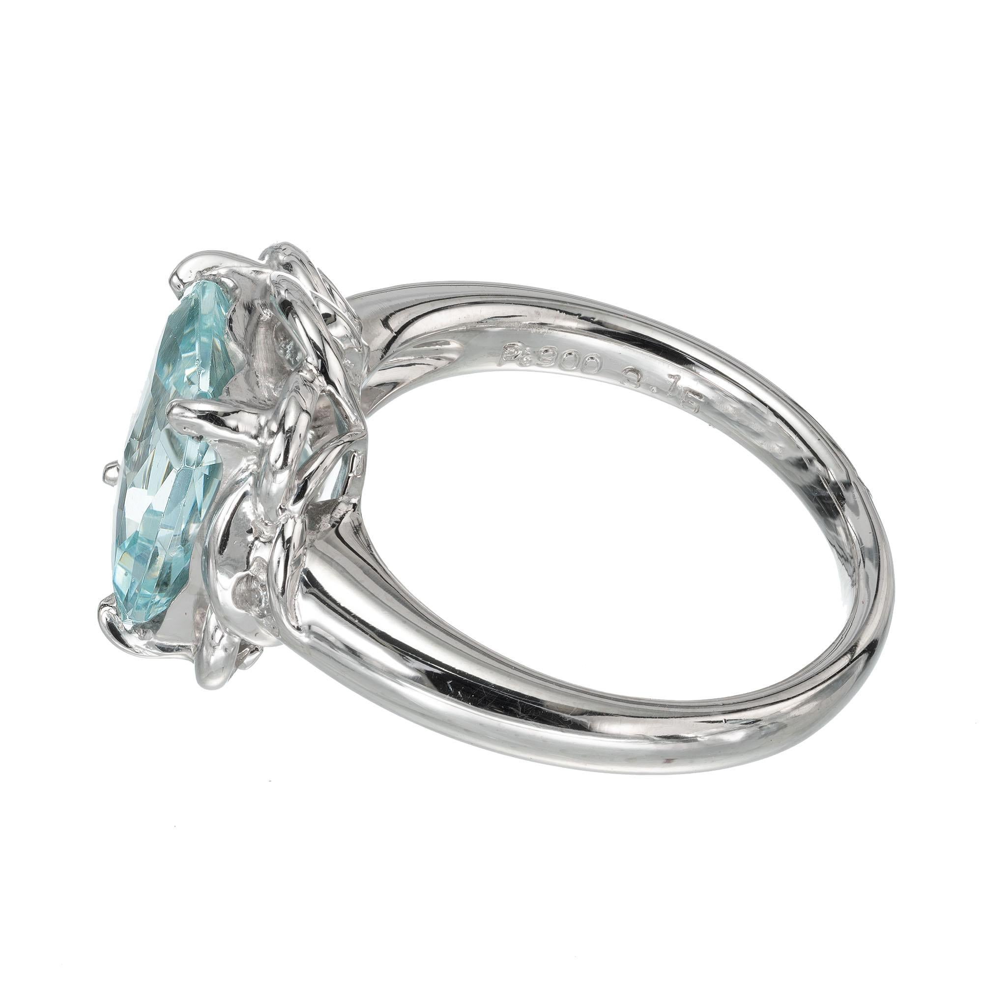 2.97 Carat Aquamarine Diamond Platinum Ring In Excellent Condition For Sale In Stamford, CT