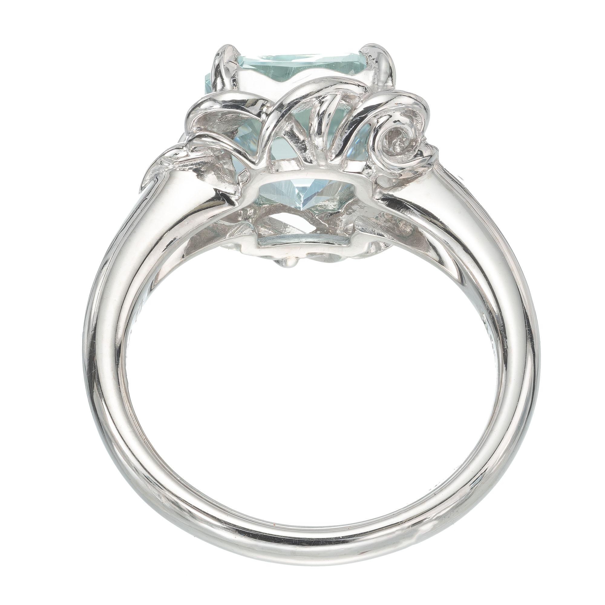 2.97 Carat Aquamarine Diamond Platinum Ring For Sale 2
