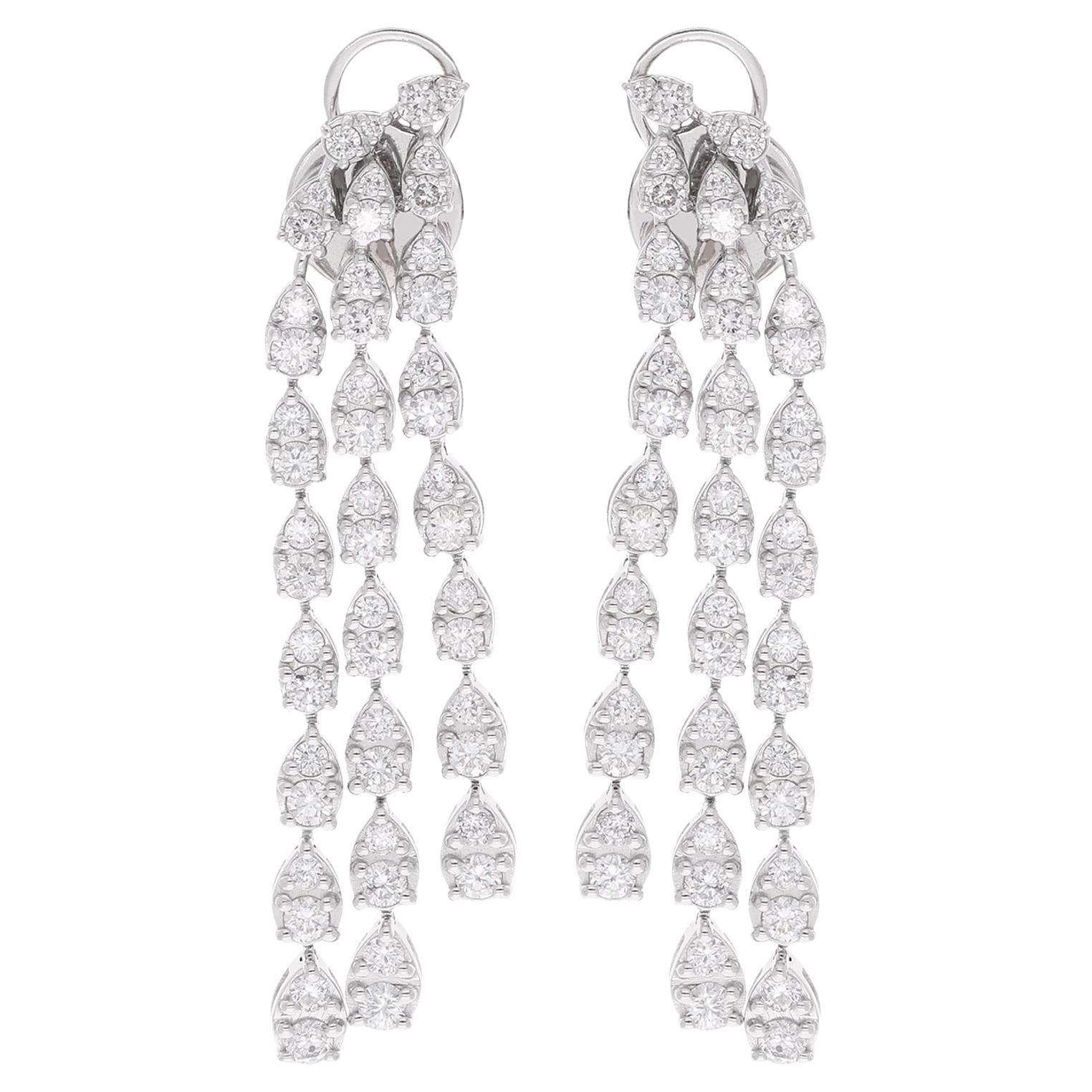 2.97 Carat CVD Diamond Chandelier Earrings 14 Karat White Gold Handmade