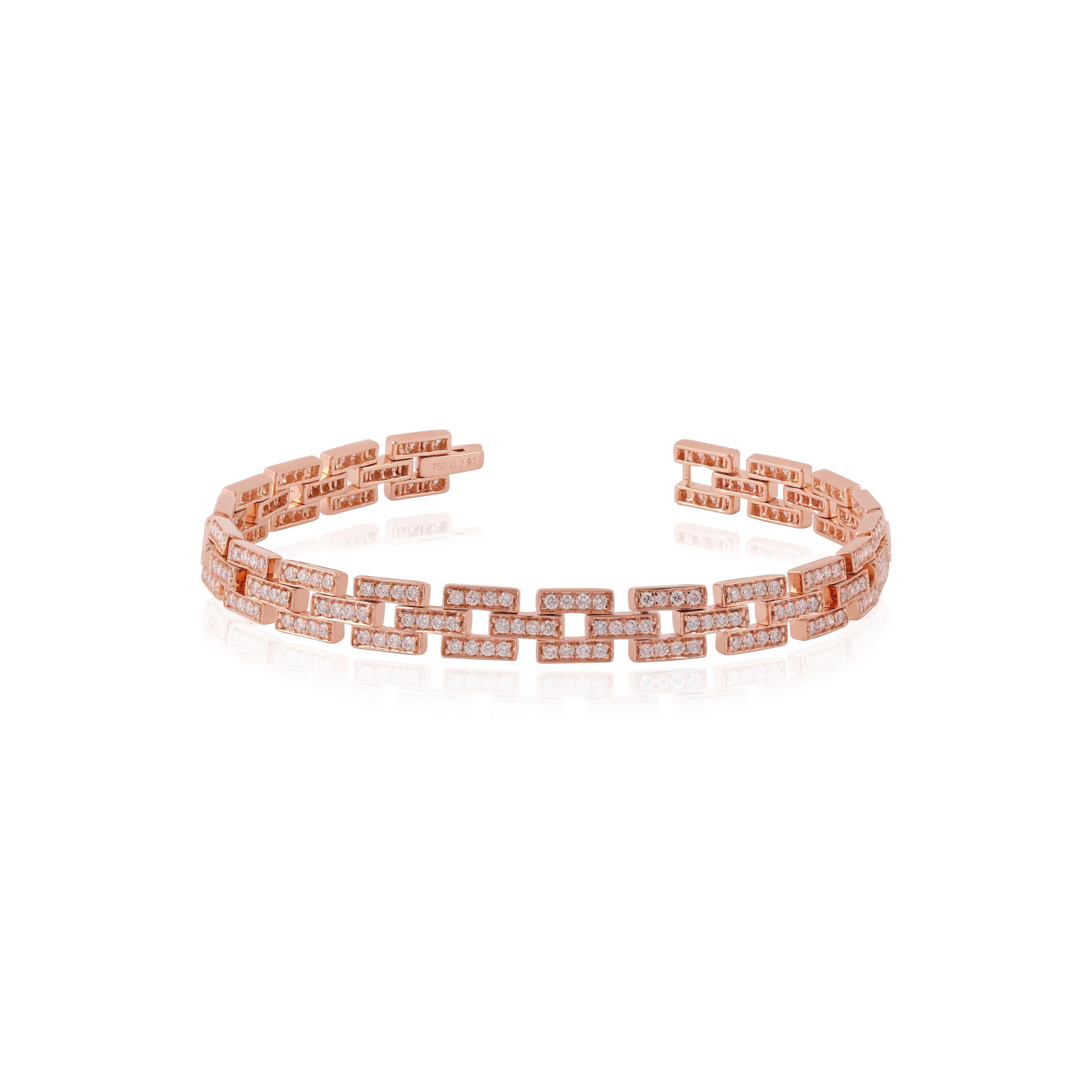 Taille brillant Bracelet tennis en or rose 18 carats avec diamants de 2,97 carats en vente