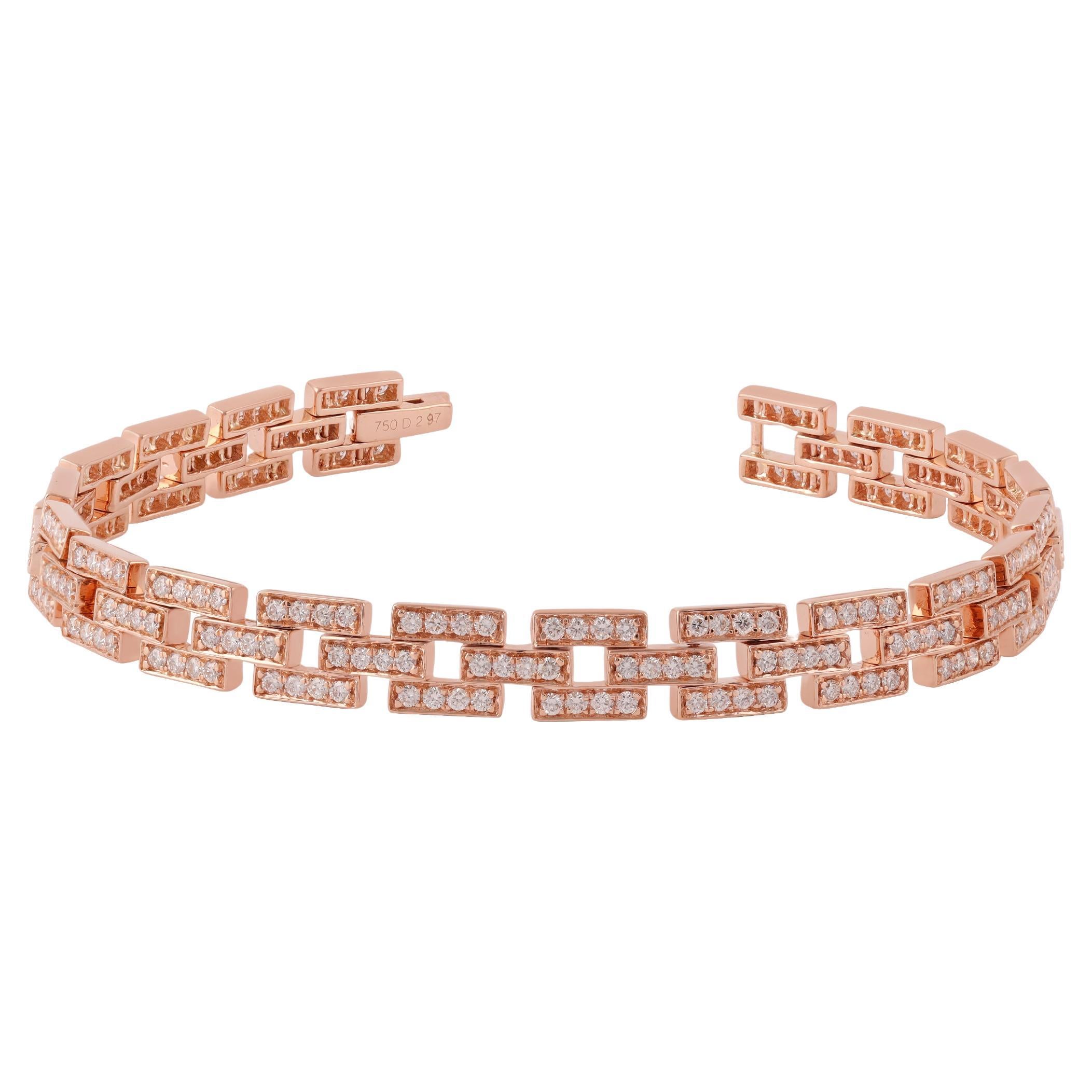 Bracelet tennis en or rose 18 carats avec diamants de 2,97 carats en vente