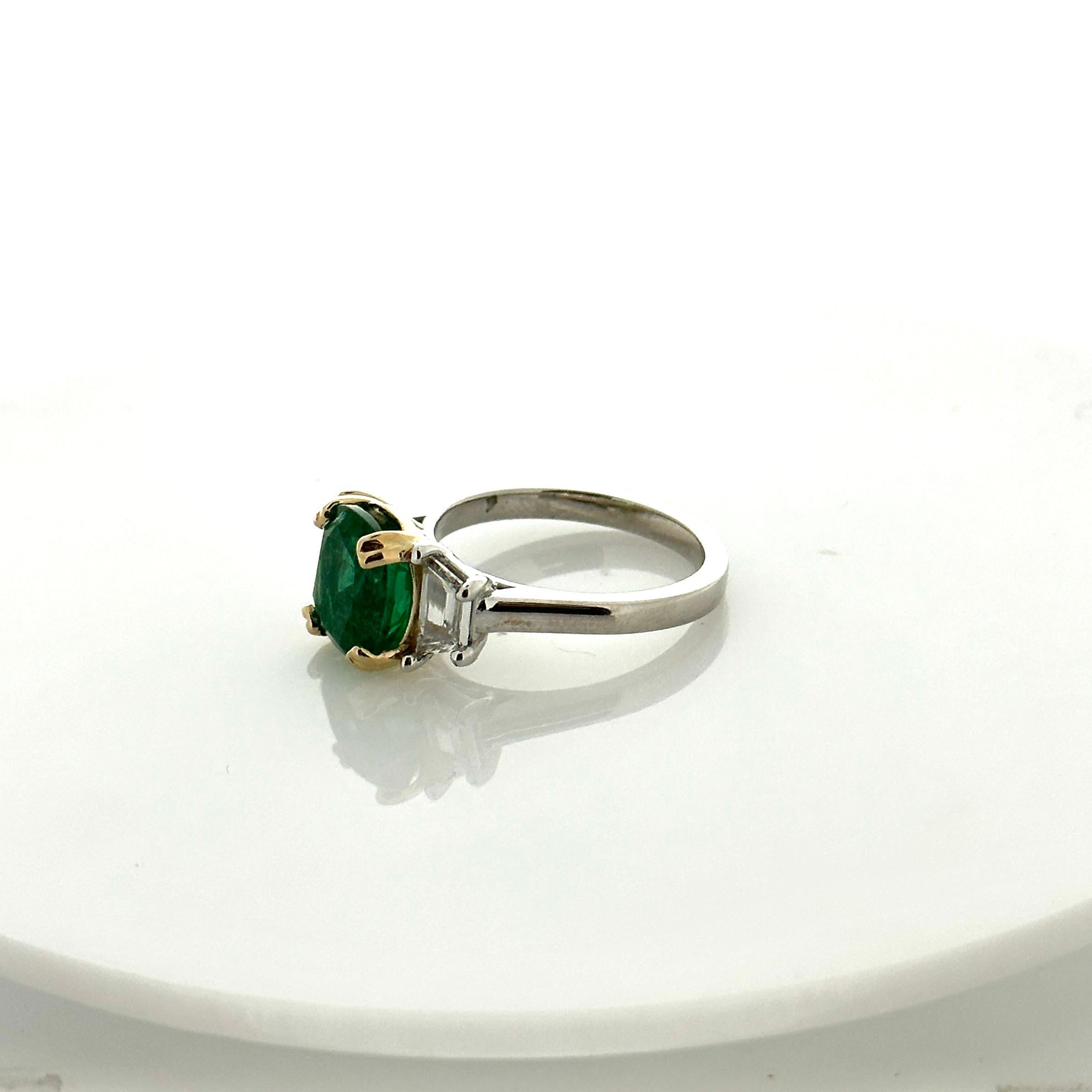 Would you look at this beauty! Simple in design, but there is nothing ordinary about the gorgeous color of this breathtaking green emerald ring. This stunning piece features a emerald cut 2.97 carats emerald, set into a four-prong. It is accompanied