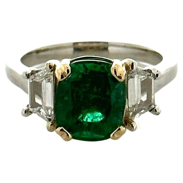 2.97 Carat Emerald & Trapezoid Diamond Rings in 18K White Gold For Sale