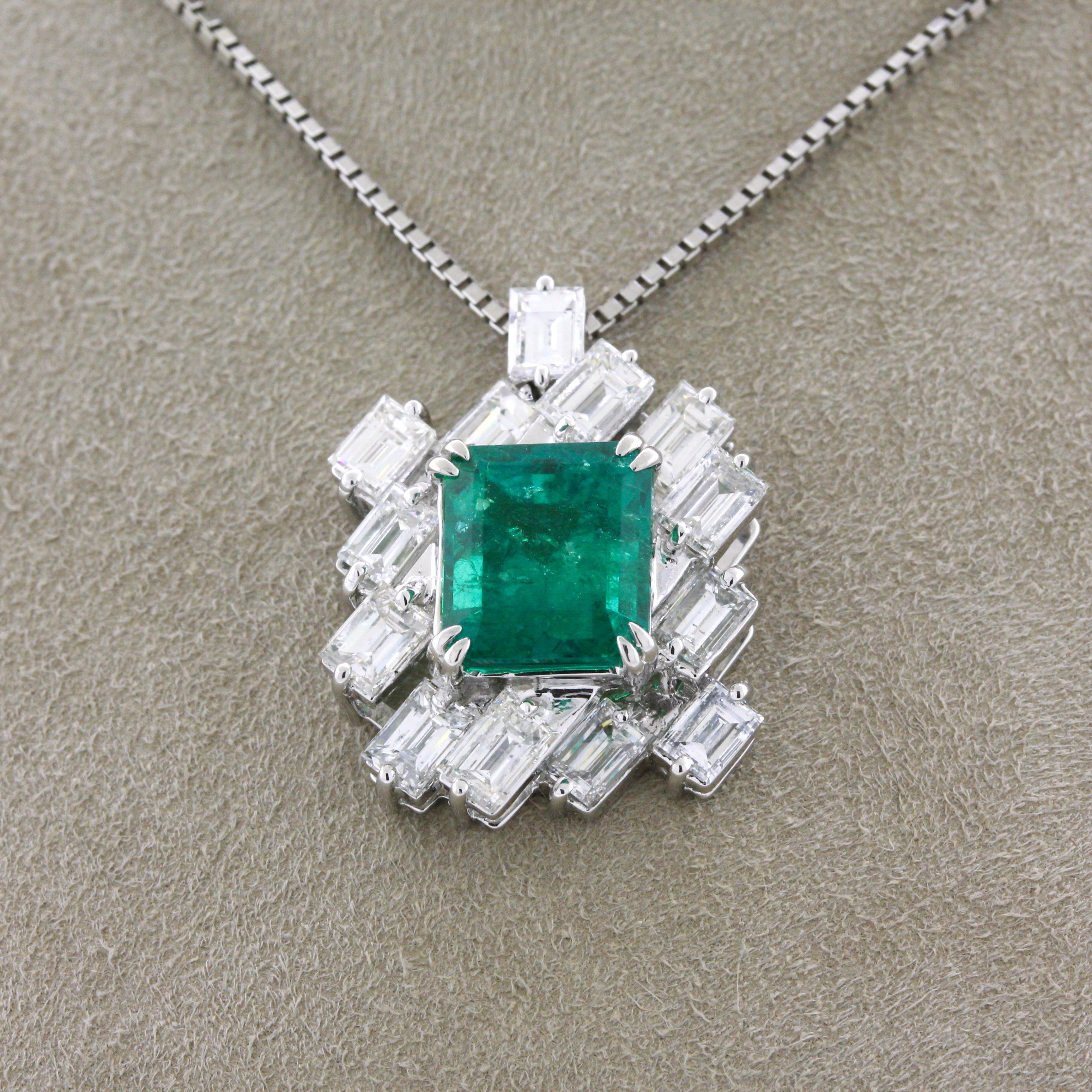 2.97 Carat Gem Emerald Diamond Platinum Pendant In New Condition In Beverly Hills, CA