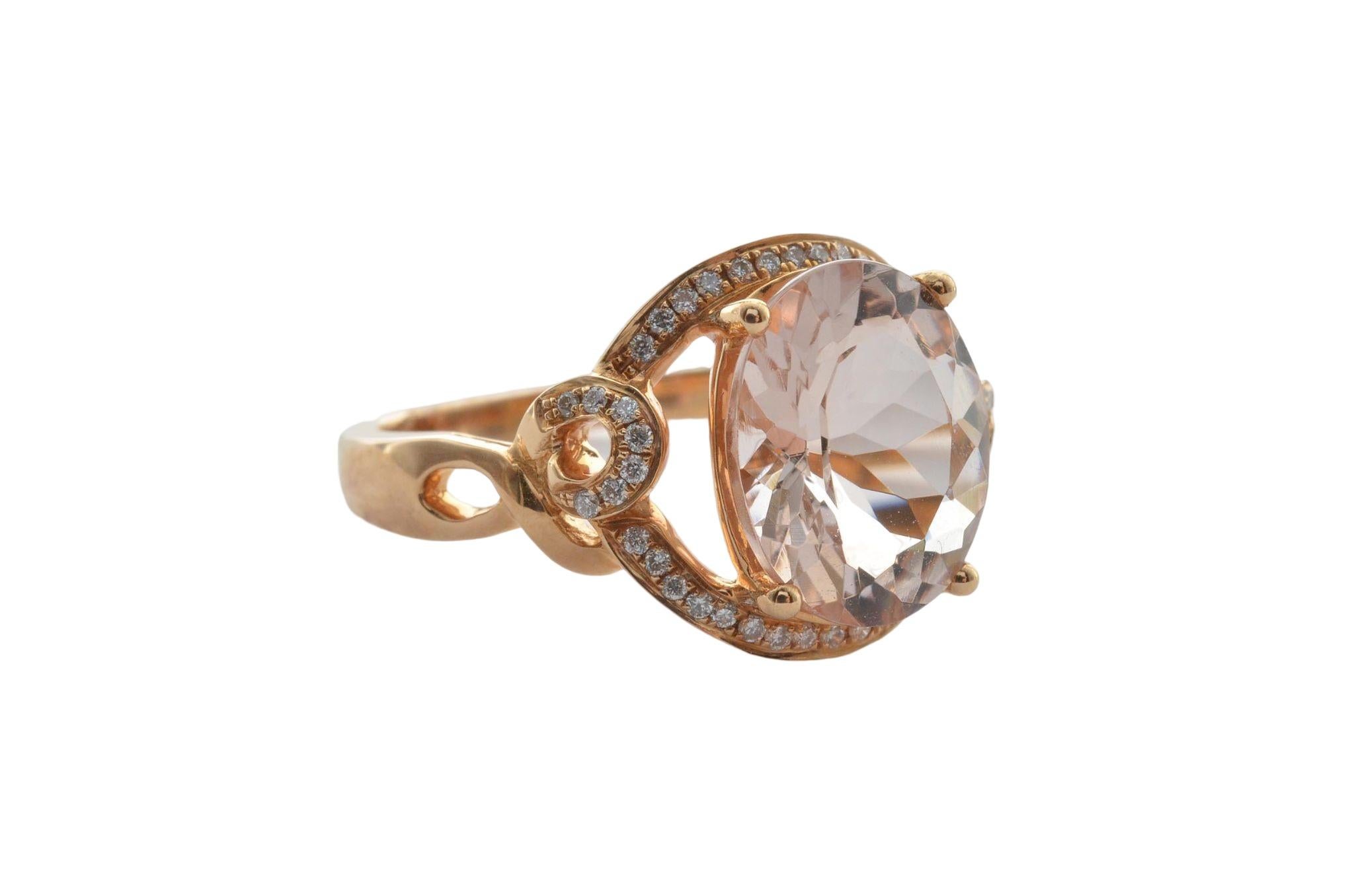 This collection features an array of magnificent morganites! Accented with Diamond these rings are made in rose gold and present a classic yet elegant look. 

Classic morganite ring in 18K Rose gold with Diamond. 

Morganite: 2.97 carat, 11X9mm