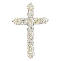 2.97 Carat Natural Diamond Cross Pendant 14 Karat White Gold