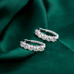 2.97 Carat Natural Round Diamond Graduated Hoop Earrings 18K White Gold