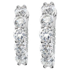 2.97 Carat Natural Round Diamond Graduated Hoop Earrings 18K White Gold