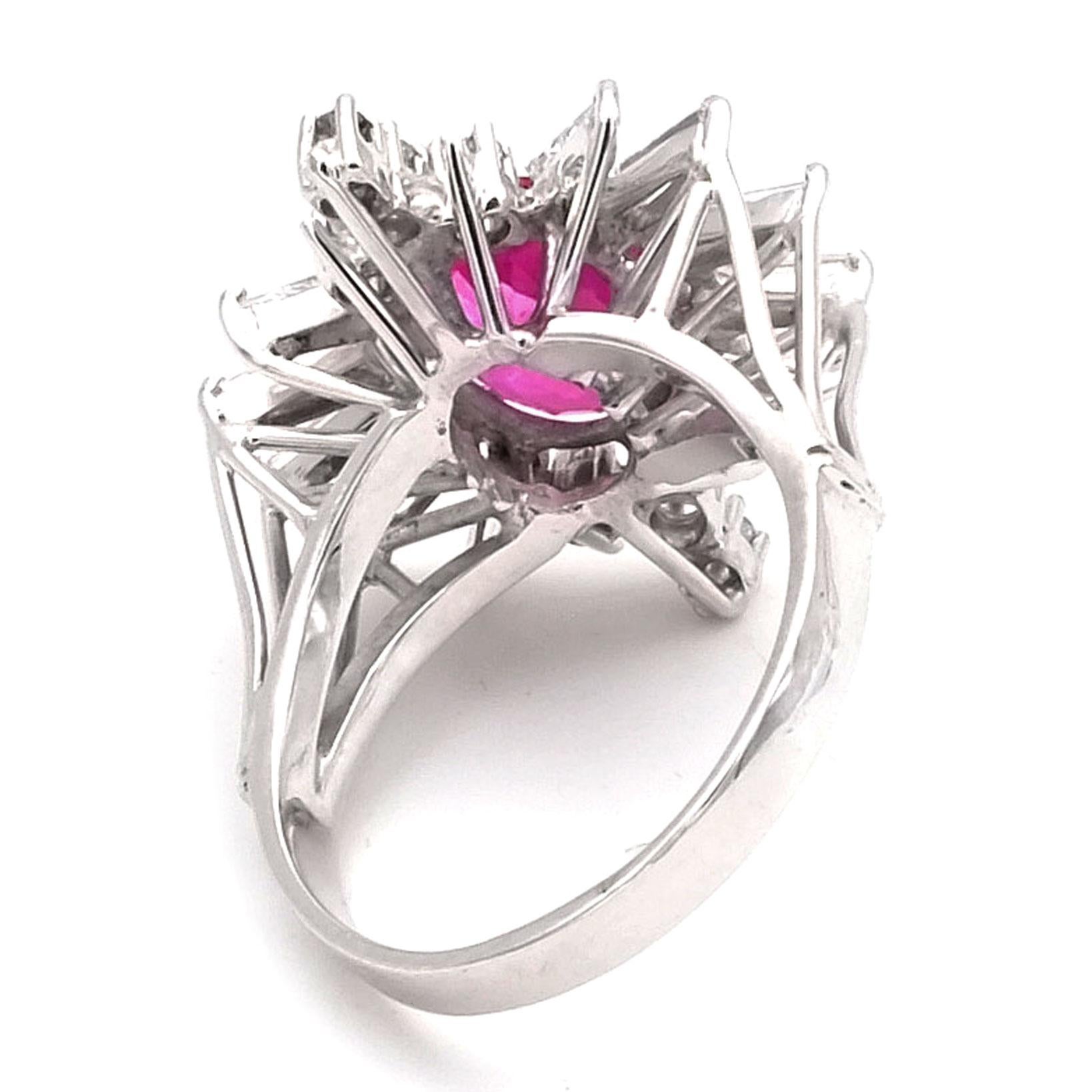 Women's 2.97 Carat No Heat Pink Sapphire Diamond White Gold Ring For Sale