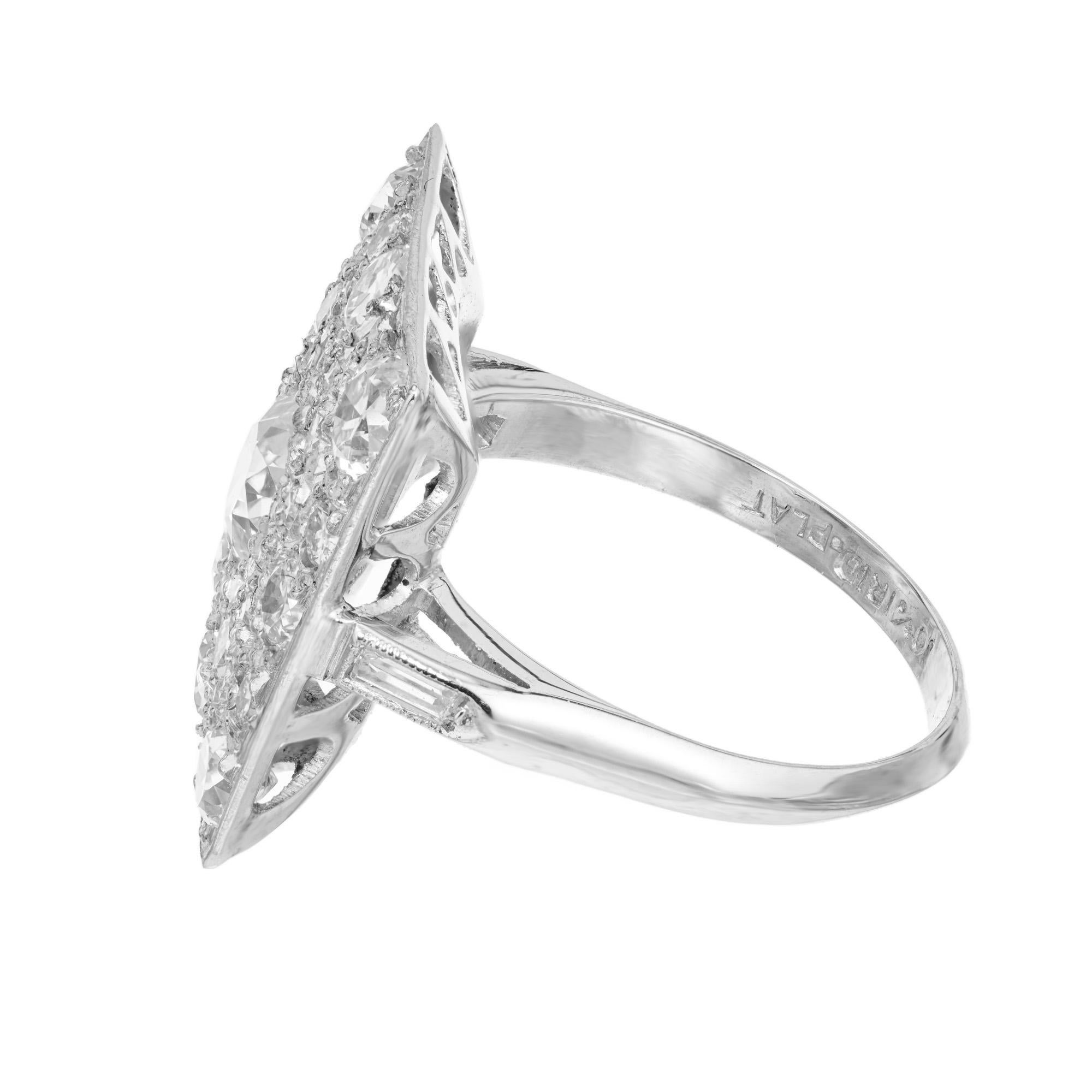 2.97 Carat Old European Cut Diamond Platinum Art Deco Cluster Cocktail Ring In Good Condition For Sale In Stamford, CT