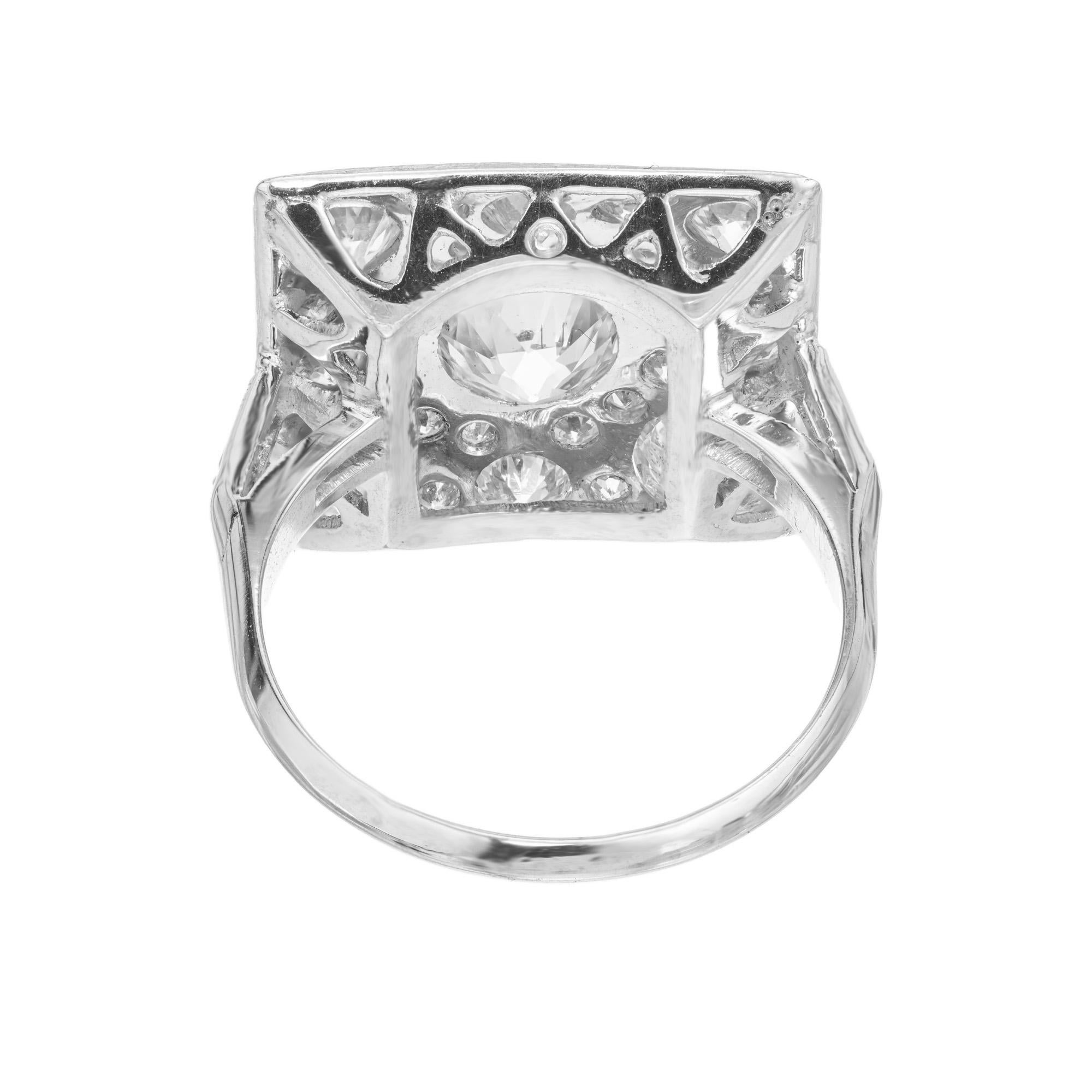 Women's 2.97 Carat Old European Cut Diamond Platinum Art Deco Cluster Cocktail Ring For Sale