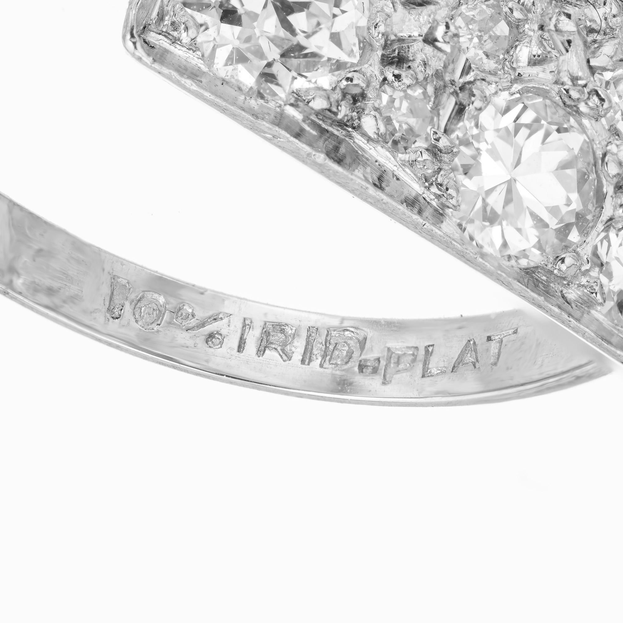 2.97 Carat Old European Cut Diamond Platinum Art Deco Cluster Cocktail Ring For Sale 1